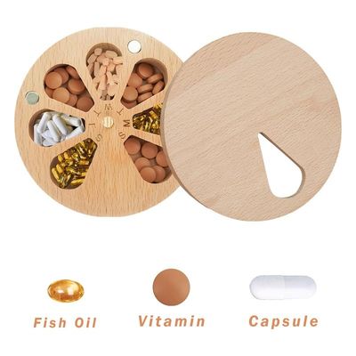 Cassa organizzatrice di pillole da 7 giorni, scatola Twist Top Design, scatola di pillole in legno per medicine, customizzata con vitamine
