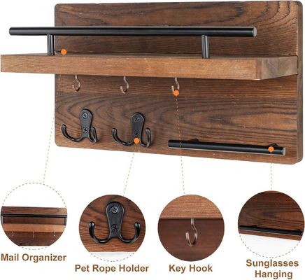 Pareti Portachiavi in legno Mensola di deposito con 4 ganci doppi Decorazione rustica dell'ingresso della casa di campagna
