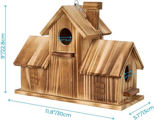 Casa per uccelli in legno a 3 buchi in esterno fatta a mano con legno per l'habitat del giardino