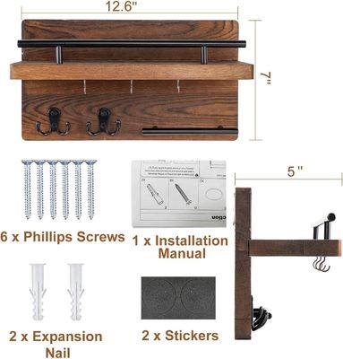 Pareti Portachiavi in legno Mensola di deposito con 4 ganci doppi Decorazione rustica dell'ingresso della casa di campagna