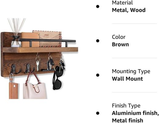Pareti Portachiavi in legno Mensola di deposito con 4 ganci doppi Decorazione rustica dell'ingresso della casa di campagna