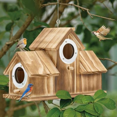 Logo personalizzato Logo accettabile Birdhouse in legno naturale per giardino cortile cortile