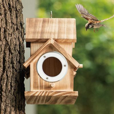 Logo personalizzato Logo accettabile Birdhouse in legno naturale per giardino cortile cortile