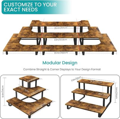 All-Season Legno 3 Step Display Riser Stand Bambù Straight Display Rack per il commercio al dettaglio