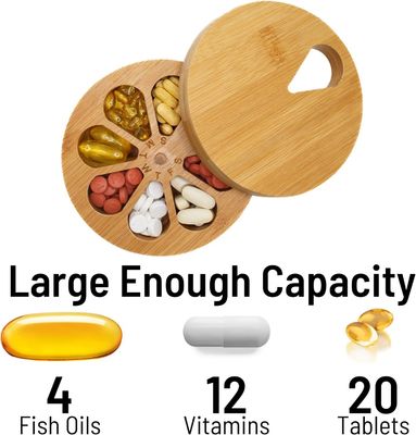 202405 Legno Organizzatore di pillole per il viaggio giornaliero-settimanare e portapillole Vitamina Medicina Case Box