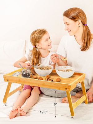 Colazione Servire Bambù Letto Tavolo Moderno Disegno 16,92 x 12,6 pollici con gambe pieghevoli