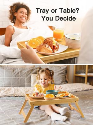 Colazione Servire Bambù Letto Tavolo Moderno Disegno 16,92 x 12,6 pollici con gambe pieghevoli