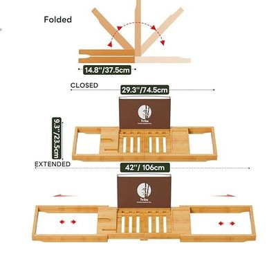 Caddy vasca da bagno in legno espandibile con portalibri e portatelefoni Logo personalizzato accettabile