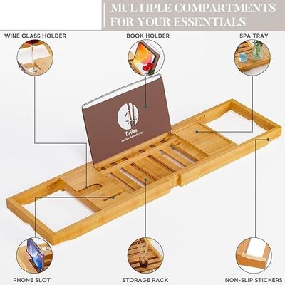 Caddy vasca da bagno in legno espandibile con portalibri e portatelefoni Logo personalizzato accettabile