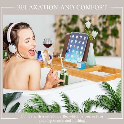 Caddy vasca da bagno in legno espandibile con portalibri e portatelefoni Logo personalizzato accettabile