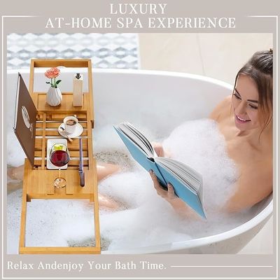 Caddy vasca da bagno in legno espandibile con portalibri e portatelefoni Logo personalizzato accettabile