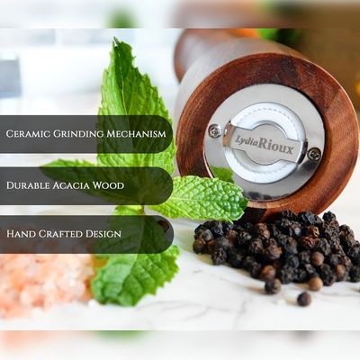 Set di 2 8 "Acacia Legno Salo e pepe macinatore Set con meccanismo di macinatura ceramica regolabile