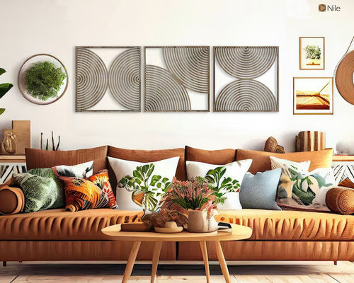 Set di 3 Boho Home Gift Large Wood Wall Art con stile moderno di metà secolo e logo personalizzato