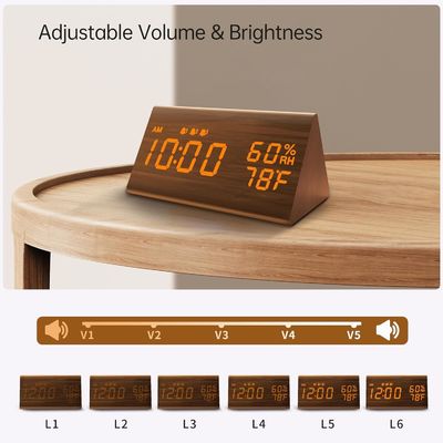 Ambientale Marrone 3 Impostazioni di allarme Multifunzione Legno elettronica LED Display Tempo Alarme