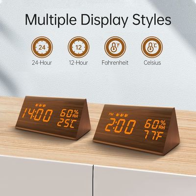 Ambientale Marrone 3 Impostazioni di allarme Multifunzione Legno elettronica LED Display Tempo Alarme