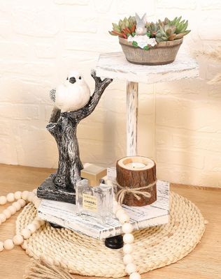 2 strati esagonali in legno con schermo elevato, vassoio bianco per la cucina e il bagno