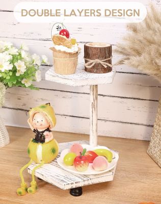 2 strati esagonali in legno con schermo elevato, vassoio bianco per la cucina e il bagno