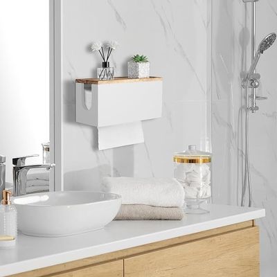 Dispenser di carta da bagno in legno bianco con coperchio