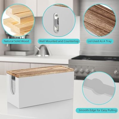 Dispenser di carta da bagno in legno bianco con coperchio