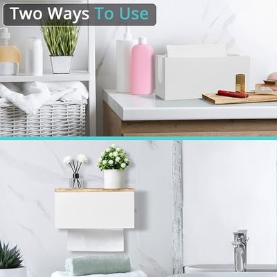 Dispenser di carta da bagno in legno bianco con coperchio