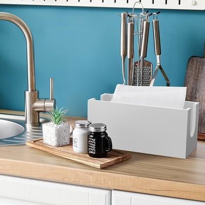 Dispenser di carta da bagno in legno bianco con coperchio