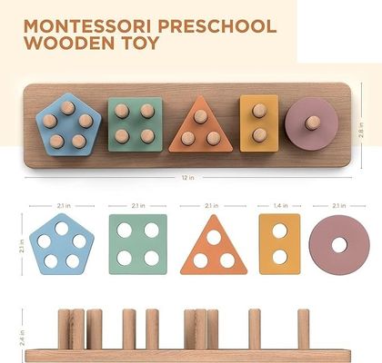 Ordine su misura Piatto di legno di forma e colore Sortire e impilare giocattoli per bambini e bambine