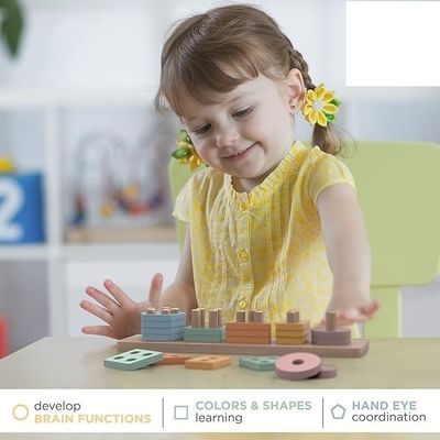 Ordine su misura Piatto di legno di forma e colore Sortire e impilare giocattoli per bambini e bambine