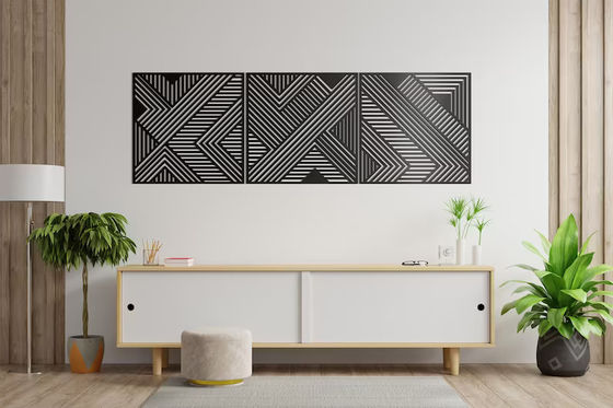 Pannello di linee geometriche in legno decorativo Set di 3 opere murali per soggiorno e asilo