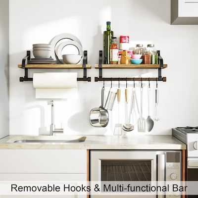 Legno rustico 8 ganci rimovibili Mensole galleggianti per la parete Mensola per le spezie per la cucina