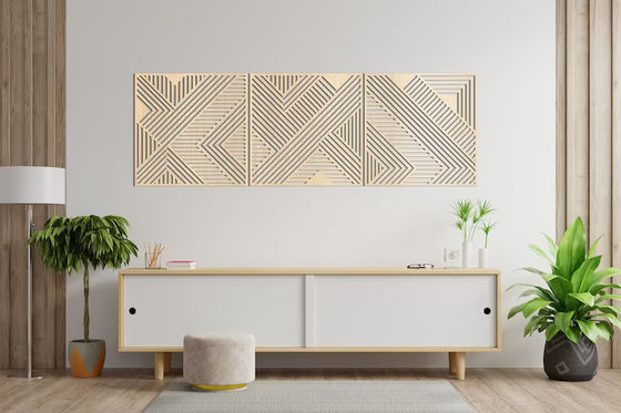 Pannello di linee geometriche in legno decorativo Set di 3 opere murali per soggiorno e asilo