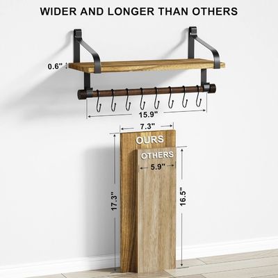 Legno rustico 8 ganci rimovibili Mensole galleggianti per la parete Mensola per le spezie per la cucina