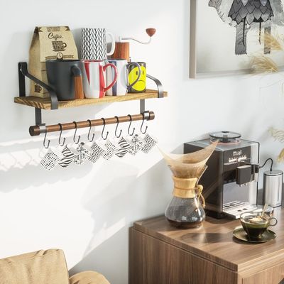 Legno rustico 8 ganci rimovibili Mensole galleggianti per la parete Mensola per le spezie per la cucina