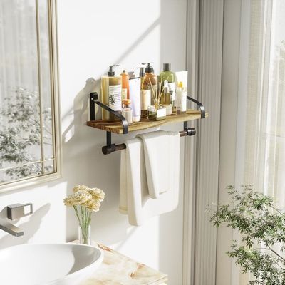 Legno rustico 8 ganci rimovibili Mensole galleggianti per la parete Mensola per le spezie per la cucina