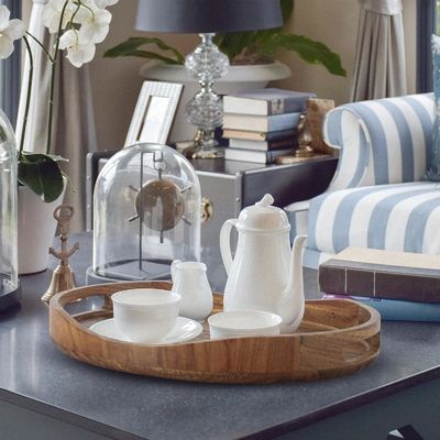 Dimensioni personalizzate 17 "x13" vassoio decorativo rotondo in legno per salotto stampa incisione laser