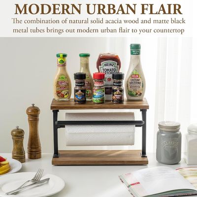 Migliora la tua cucina con questo porta asciugamani in legno massiccio di acacia e uno scaffale superiore