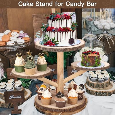 Disegni personalizzati 4 livello Bambù Cupcake Stand per la festa Frutta Snacks Servire vassoio