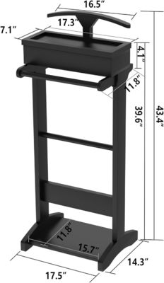 Rack per abbigliamento in legno con scaffali e stand per camerieri