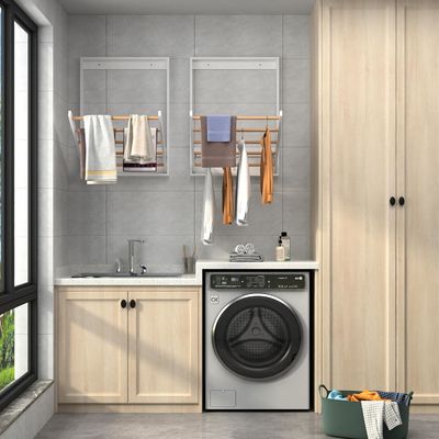 Lavatrice di abbigliamento in legno pieghevole multifunzione scaffalatrici di abbigliamento montate a parete scaffalatorio di asciugatura