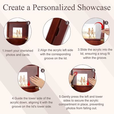 Grande scatola di legno con coperchio e cornice fotografica