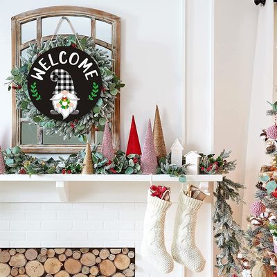 Segno di approdo in legno per la porta d'ingresso Buon Natale Benvenuto Segno di approdo in legno in legno massello