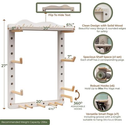Comodo organizzatore di tappetino da yoga in legno per il montaggio a parete completamente personalizzabile in palestra a casa