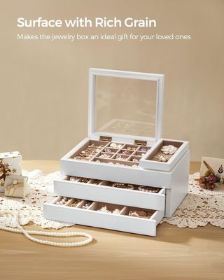 Casella di gioielli in legno a 3 strati a tappo trasparente a forma rettangolare per le esigenze di stoccaggio personalizzate