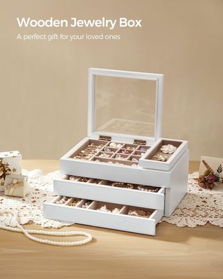 Casella di gioielli in legno a 3 strati a tappo trasparente a forma rettangolare per le esigenze di stoccaggio personalizzate