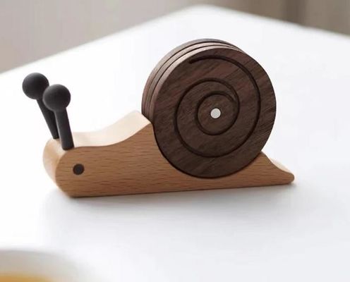 Cute Snail Solid Wood Coaster Isolation Mat Set Di 5 Con Portante Desktop Decorazione Regalo