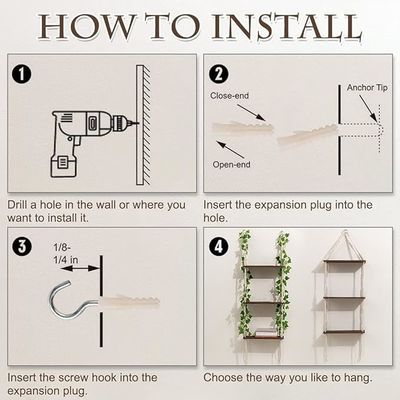 Home Arredamento 3 Livello a parete a macramma con scaffali galleggianti in legno