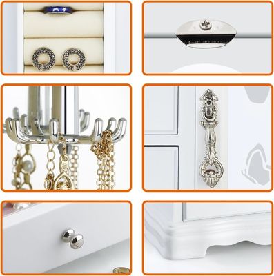 Scatola di gioielli in legno massello bianco fatta a mano con 4 cassetti