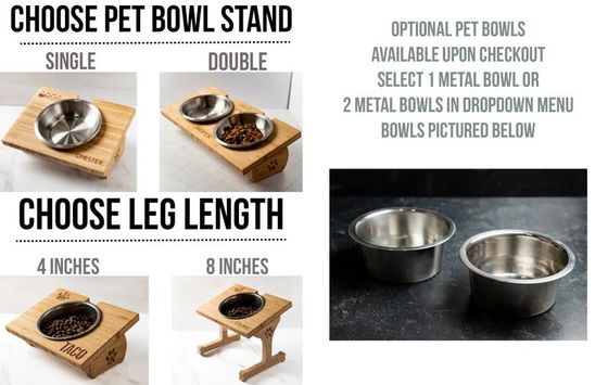 15 gradi di inclinazione Pet Bowl Stand personalizzato stampa in legno con laser incidere due ciotole rimovibili