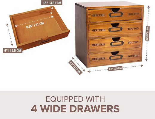 Organizza i tuoi articoli da ufficio con stile con una casella di legno rustica e 4 cassetti