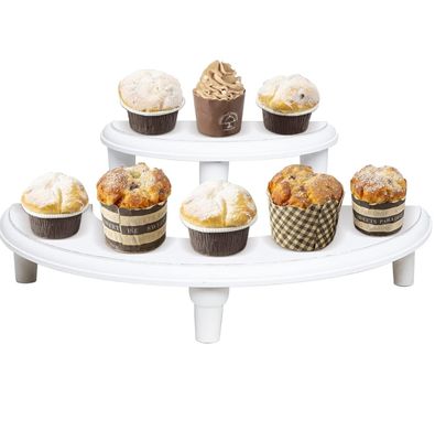 Display di mezzaluna per dessert Stand di due livelli di legno per le collezioni di display