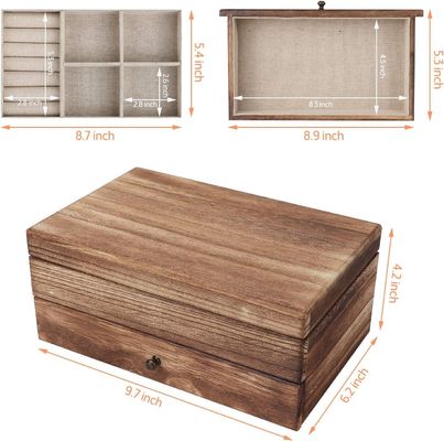 Custom OEM Logo Rustico Gioielleria in Legno Scatola Con Specchio anello vassoio Grandi dimensioni Craft regalo